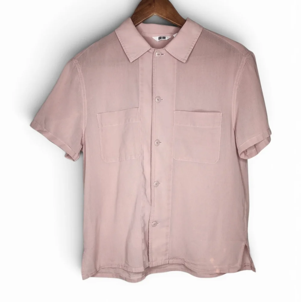 uniqlo short sleeve dress shirt Uniqlo Mens XL Blue Linen Cotton Blend Short Sleeve Button Down Shirt 414574